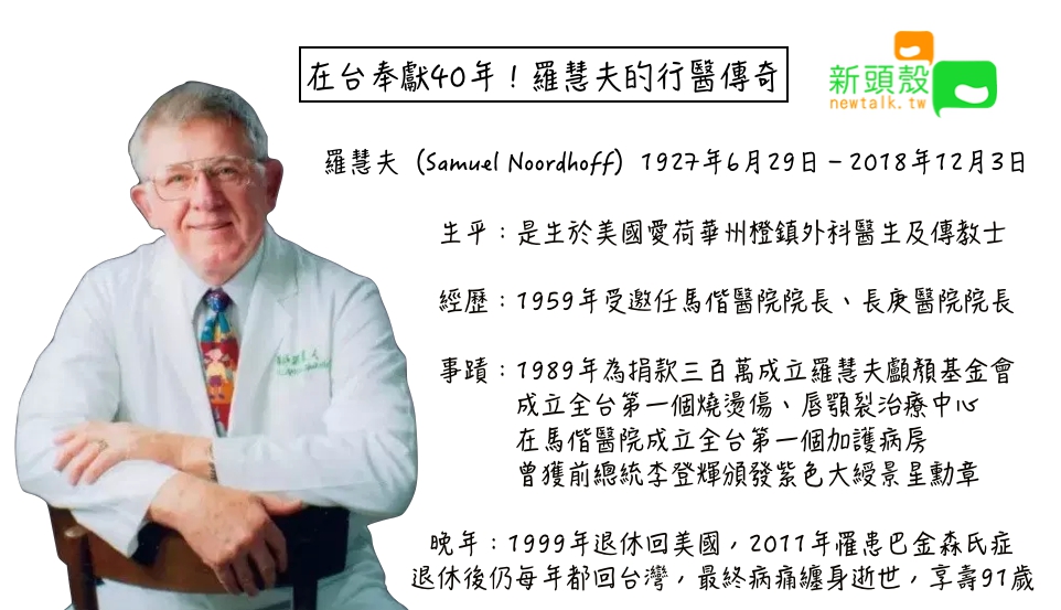 【新頭殼】成立全台第一個燙傷中心、治療唇顎裂 羅慧夫行醫傳奇有洋蔥 (圖)